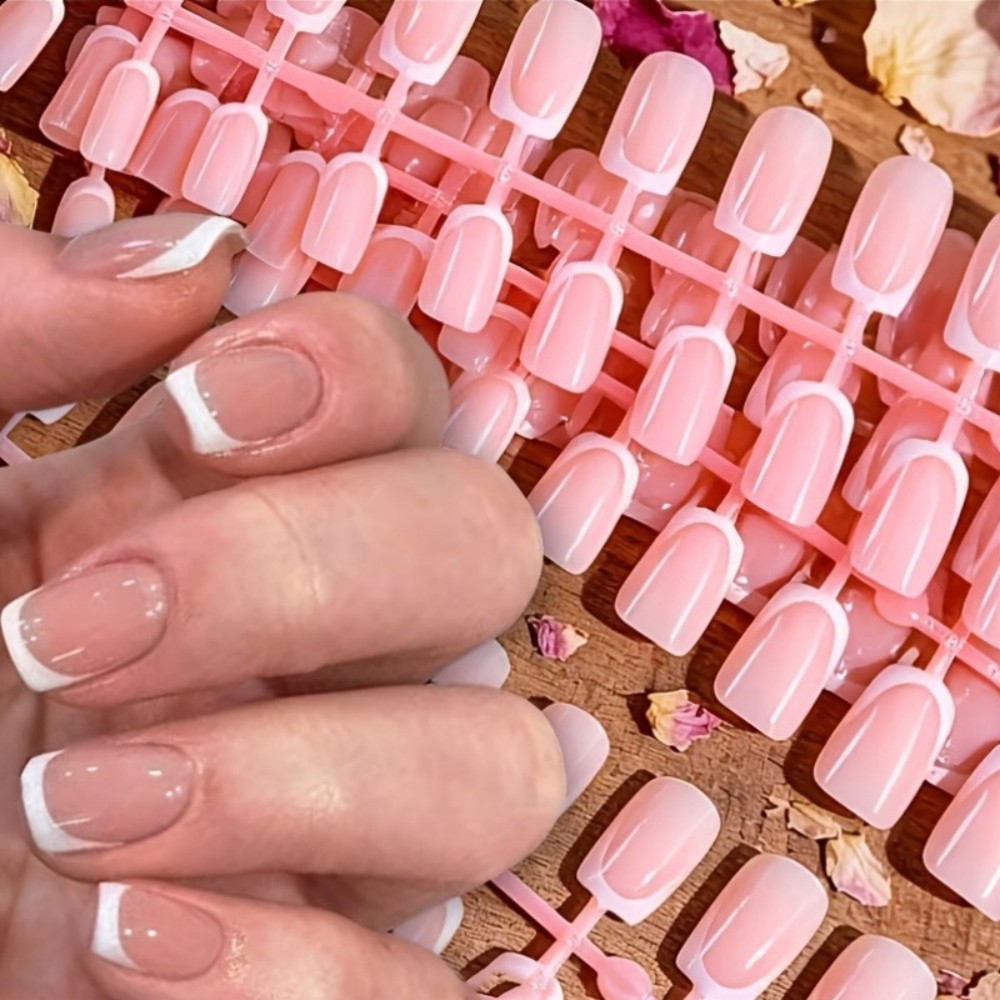 Nail Art Natural Pink - 120PCS Short Square French Tip Press