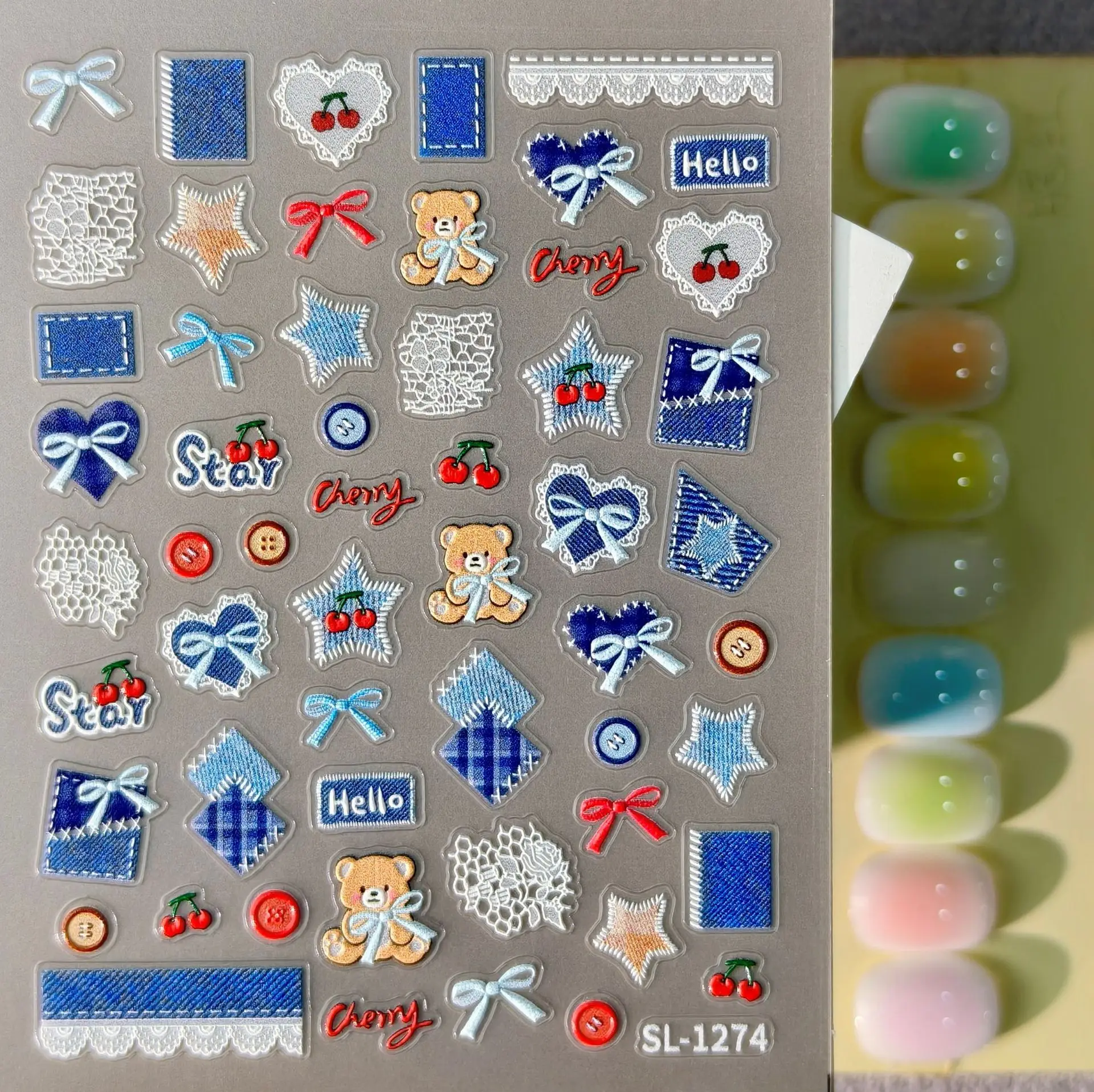 Nail Art Denim - 1 Set 5D Embossed Retro Denim