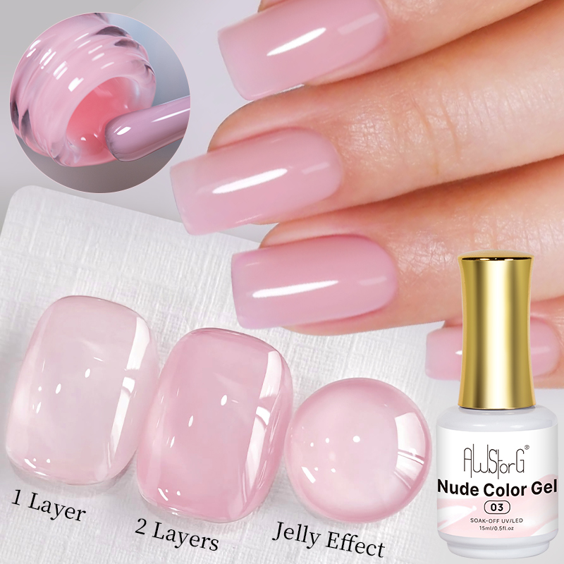 Nail Art Natural Pink - AWStorG 15ml Jelly Nude Pink Transparent