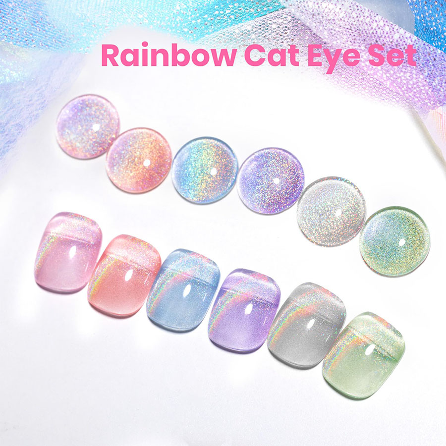 QAZIXU 1/6 Pcs Rainbow Cat Eye - Nail Art Cat Eye Pink 评论和价格