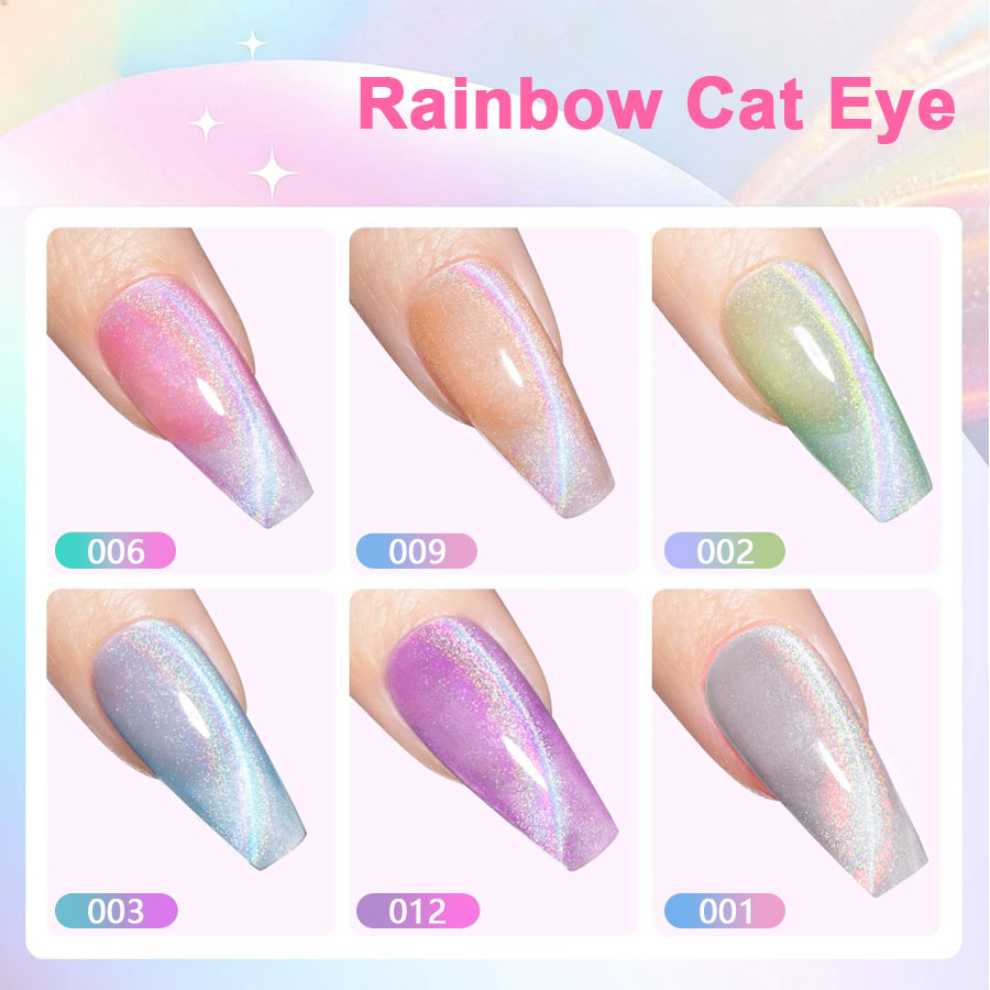 QAZIXU 1/6 Pcs Rainbow Cat Eye - Nail Art Cat Eye Pink 评论和价格