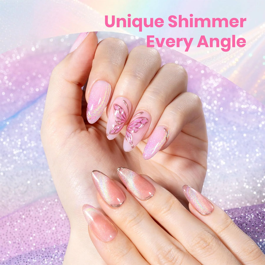 QAZIXU 1/6 Pcs Rainbow Cat Eye - Nail Art Cat Eye Pink 评论和价格
