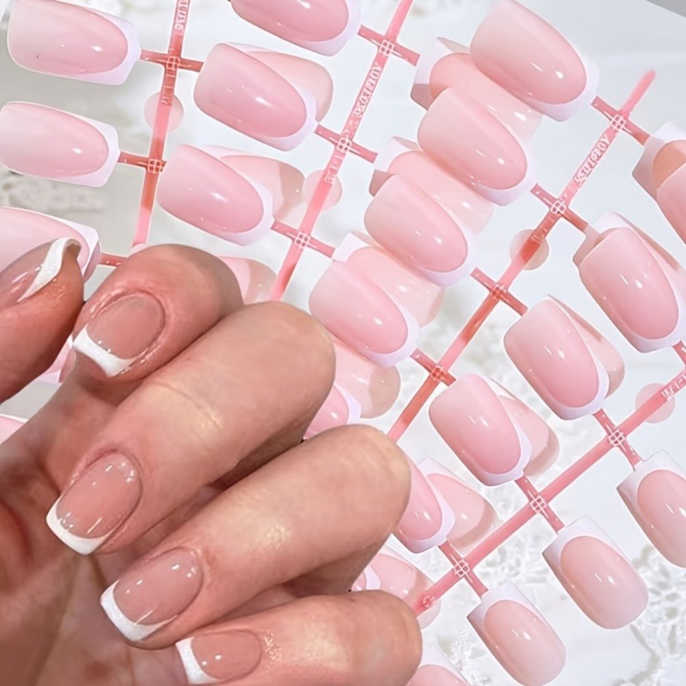 120PCS Short Square French Tip - Nail Art Natural Pink 评论和价格