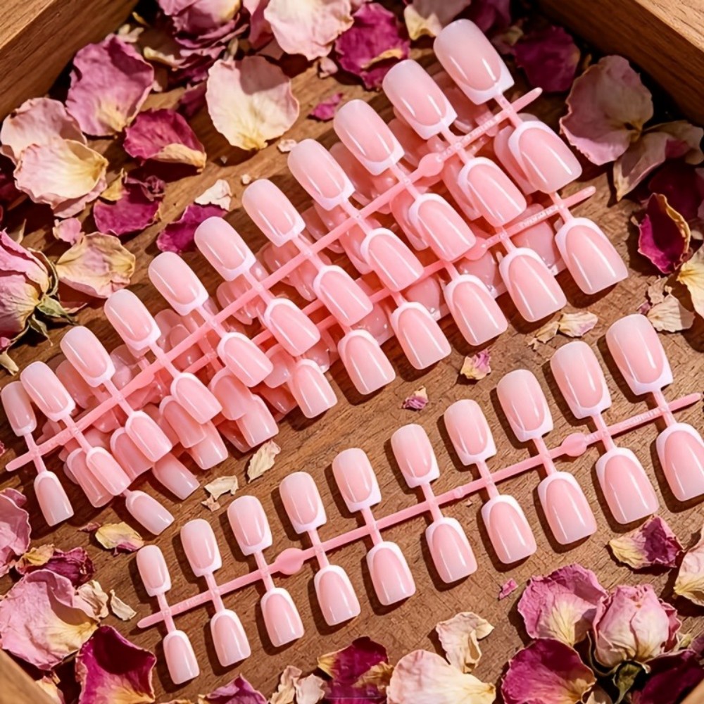 120PCS Short Square French Tip - Nail Art Natural Pink 评论和价格