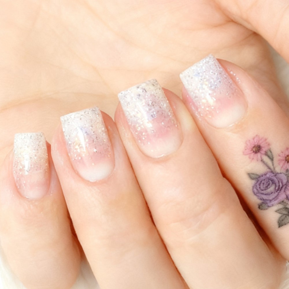 Glitter Short Fake Nail Tips W - Nail Art Natural Pink 评论和价格