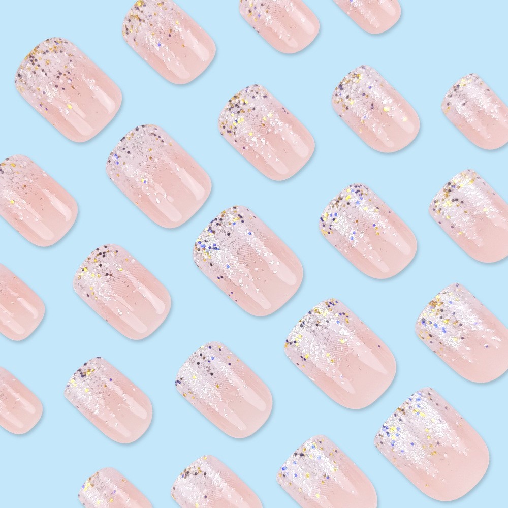 Glitter Short Fake Nail Tips W - Nail Art Natural Pink 评论和价格